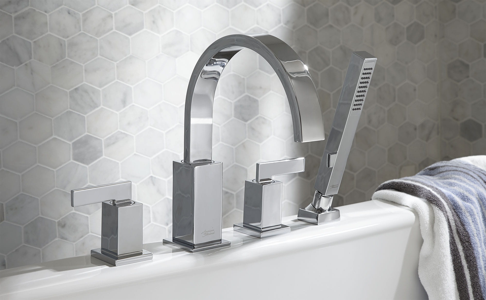 Time Square Bathtub Faucet With Lever Handles and Personal Shower for Flash Rough In Valve CHROME